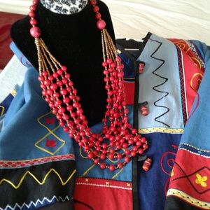 INDIGO MOON jacket and a beautiful red beaded necklace